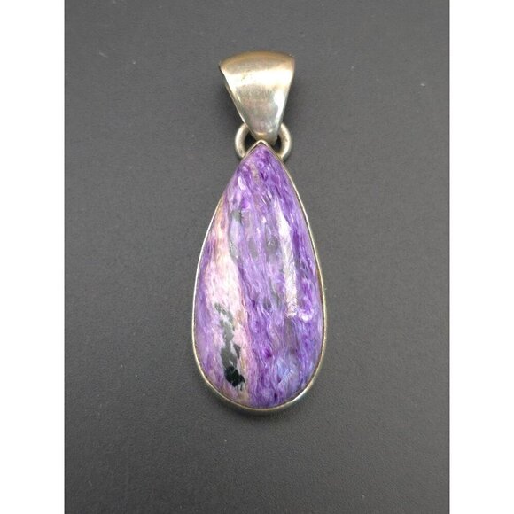 Artisan Jewelry - Sterling Silver 925 Teardrop Pendant With Purple Charoite Gemstone